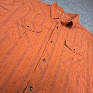 REI Pearl Snap Shirt Men's 2XL Orange Aztec Southwest Western Short Sleeve
